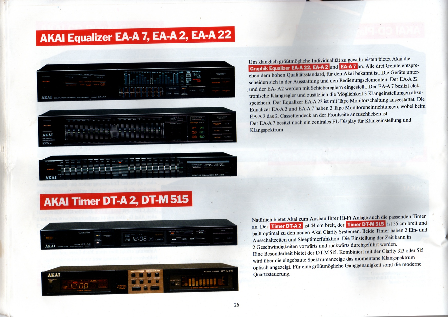 Akai Égaliseurs et Timers • Extrait catalogue 1986/1987 (en allemand)