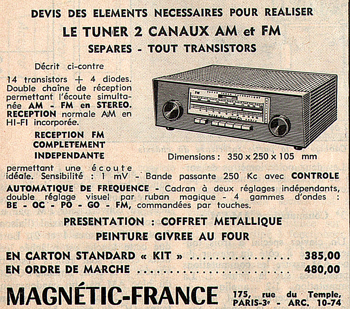 Magnétic-France Tuner Double Canaux AM / FM • Publicité 1963