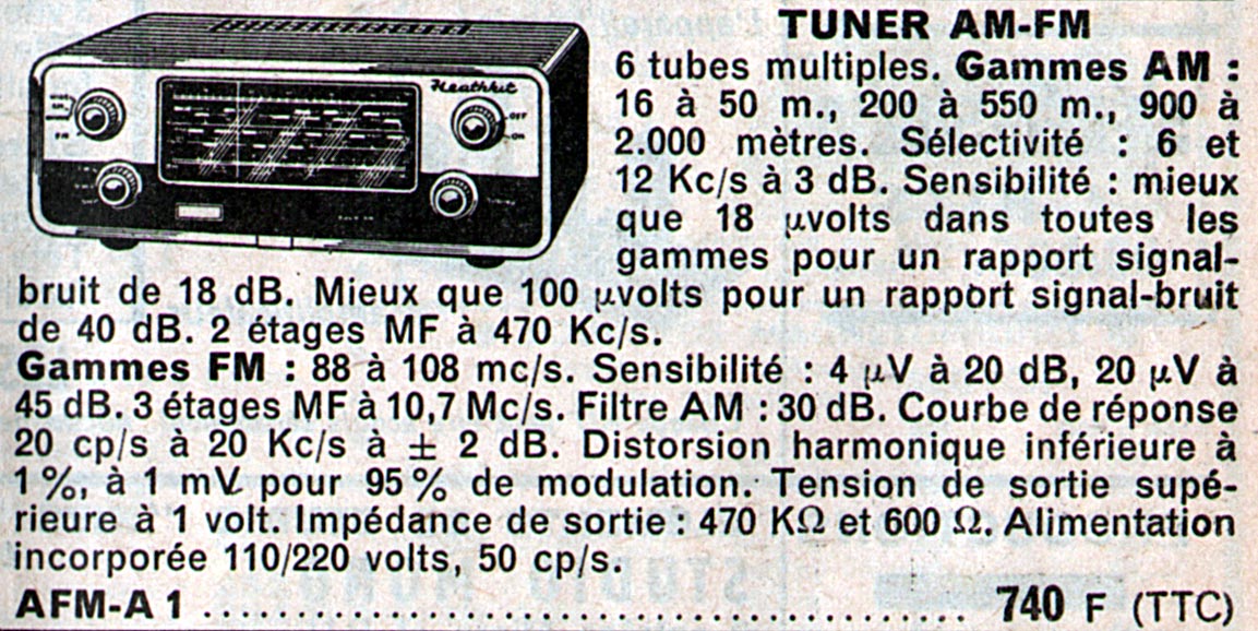 Heathkit AFM A1 Tuner • Publicité