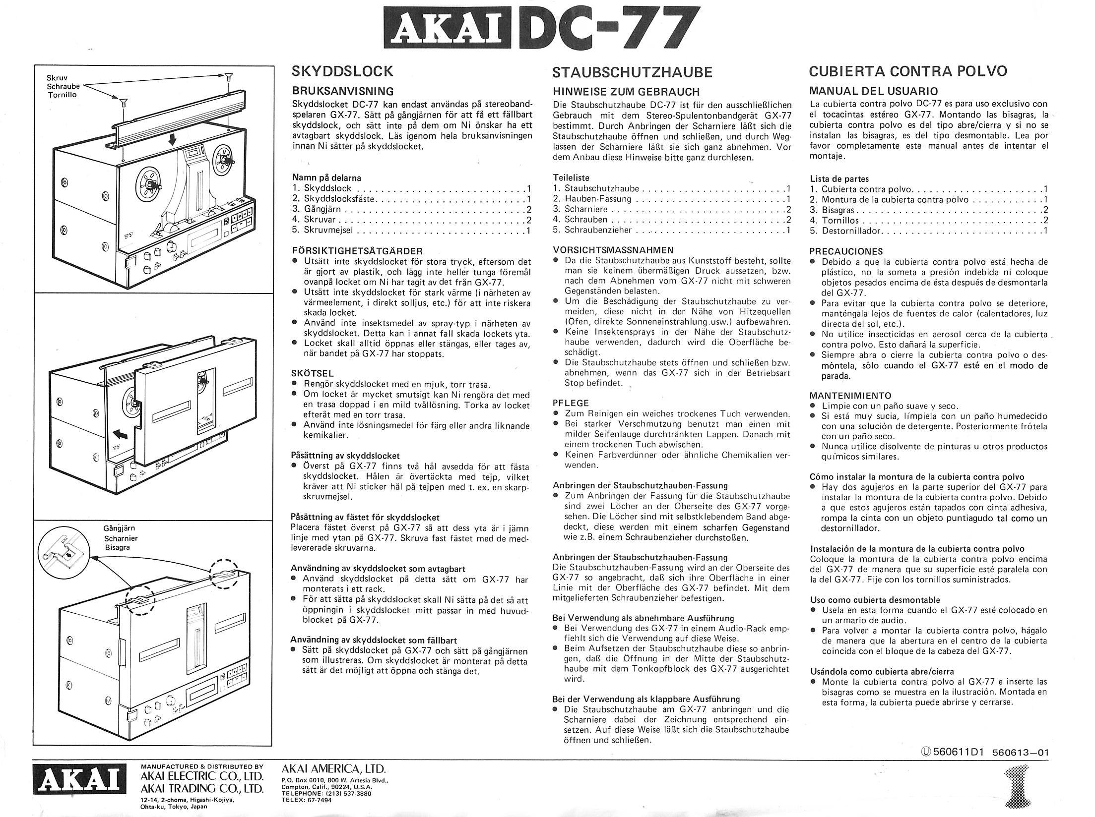 Akai GX-77 • Installation du couvercle DC-77