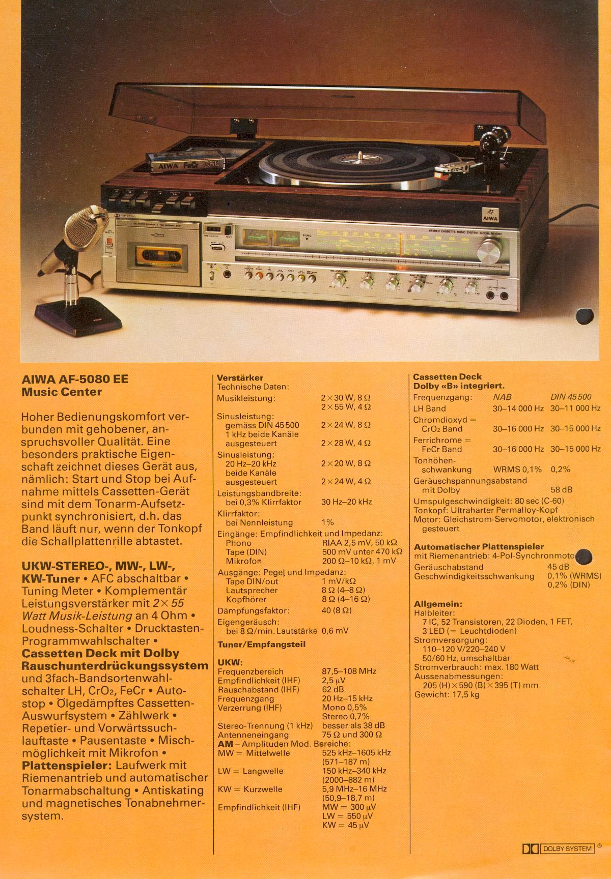 Aiwa AF-5080 EE • Extrait de catalogue allemand 1976