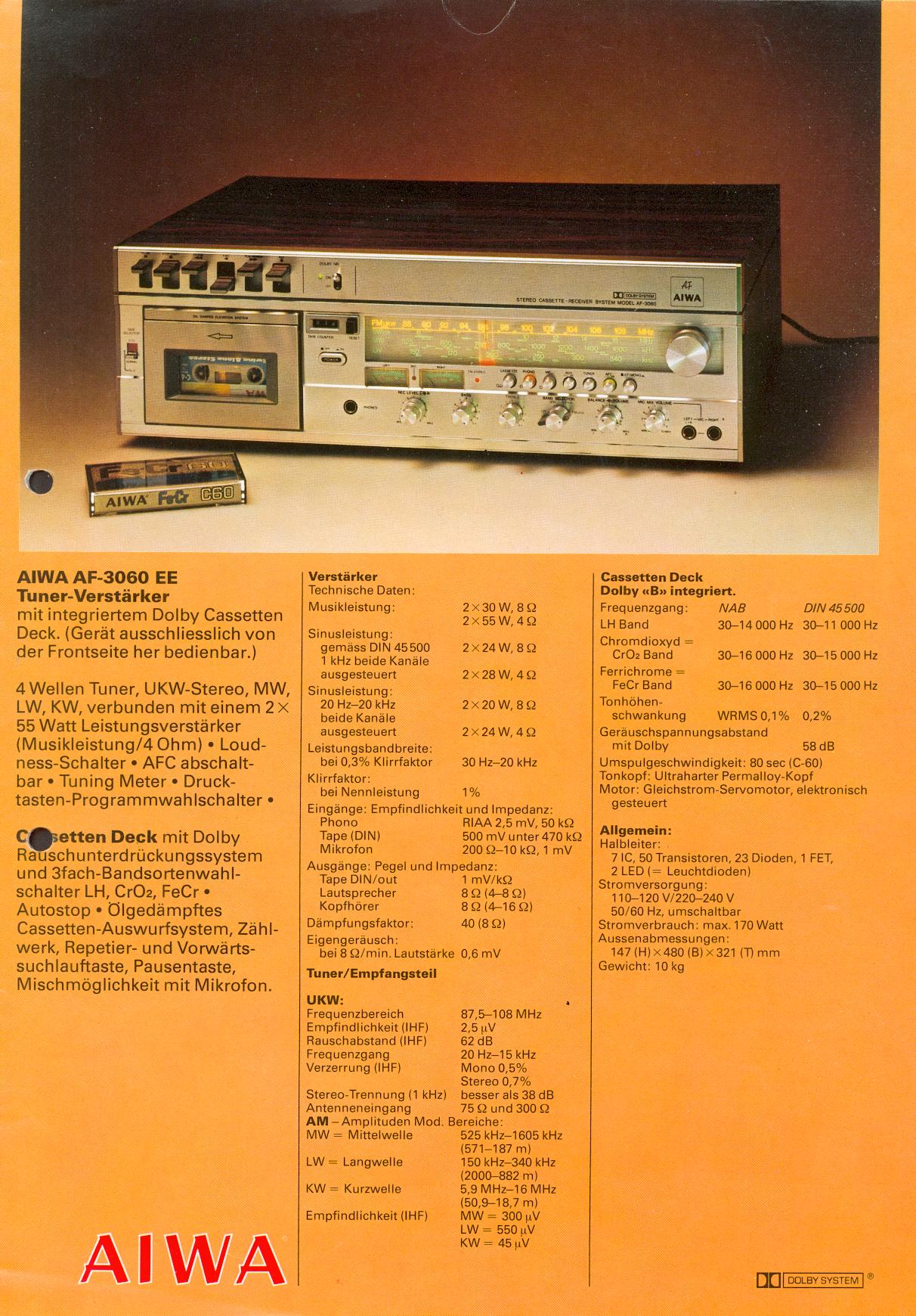 Aiwa AF-3060 EE • Extrait de catalogue allemand 1976