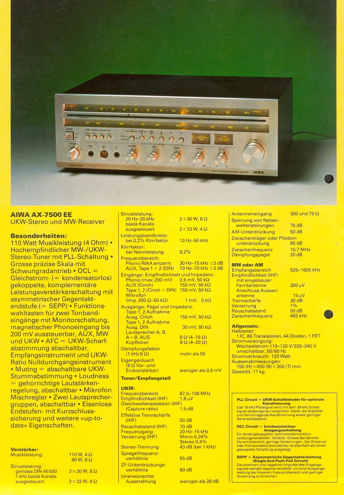 Aiwa AX-7500 EE • Extrait de catalogue allemand 1976