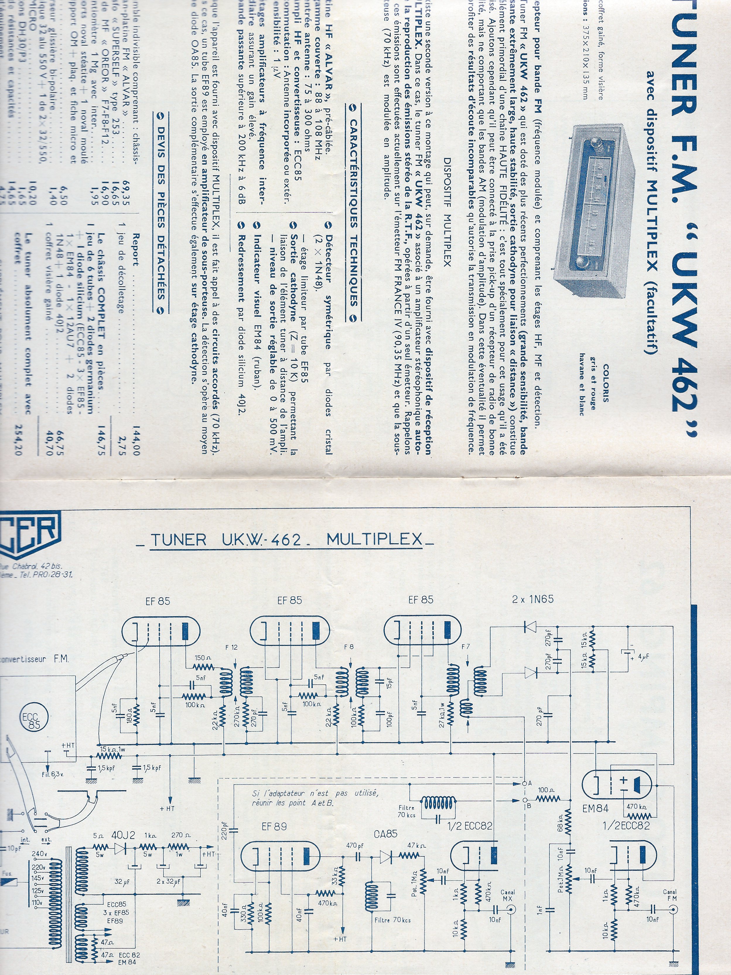 A.C.E.R. UKW 462 • Fiche technique