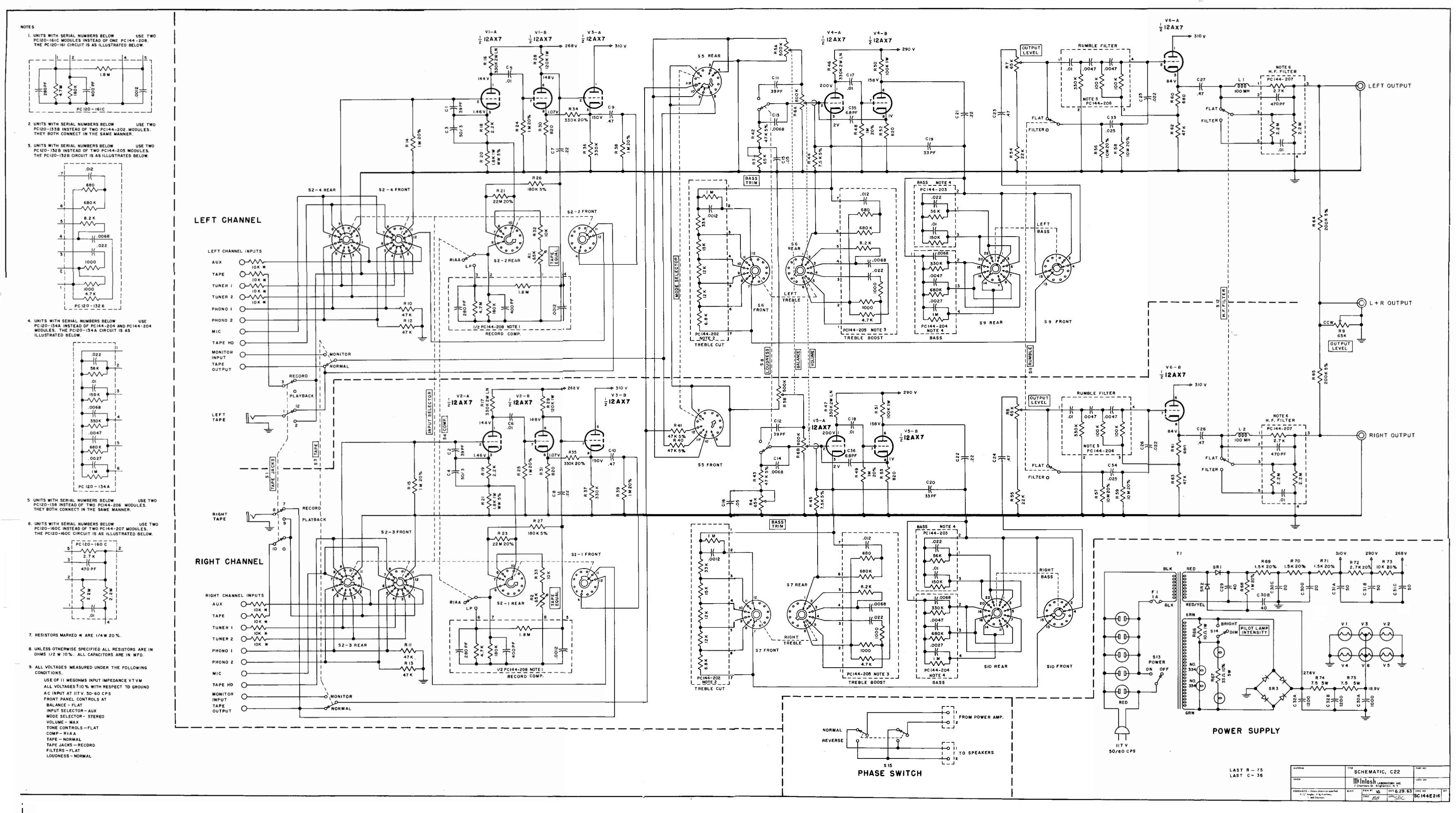 McIntosh  C 22 Schéma (corrigé manque masse alimentation HT)