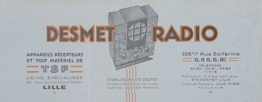 En-tête courrier Desmet-Radio 1933