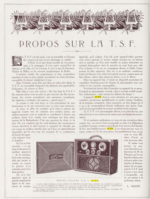 ACER Propos sur la TSF 1929