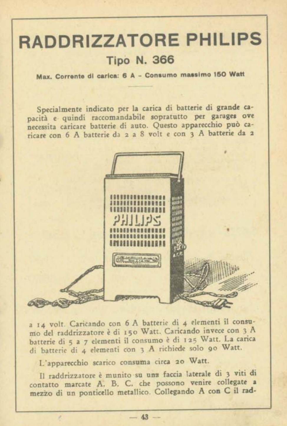 Philips 366 Extrait du catalogue italien Prodotti Philips 1931