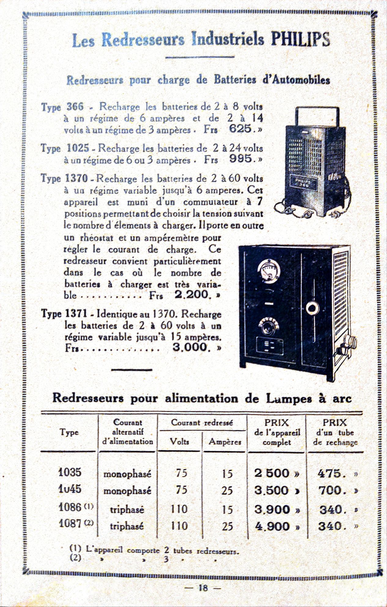 Philips Les redresseurs industriels  Extrait Prix courant Général 1930