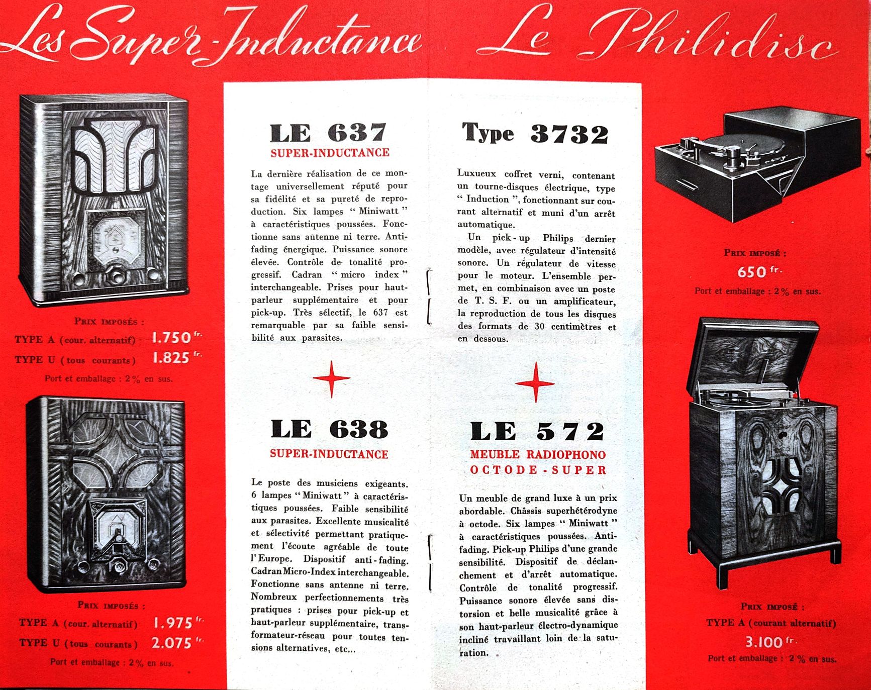 Philips 637, 638, 3732 et 572 Dépliant publicitaire