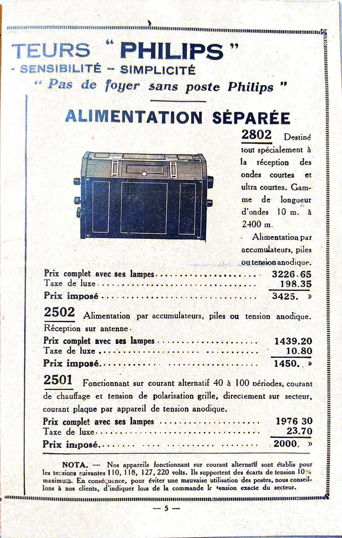 Philips 2802, 2502 2501 Publicité