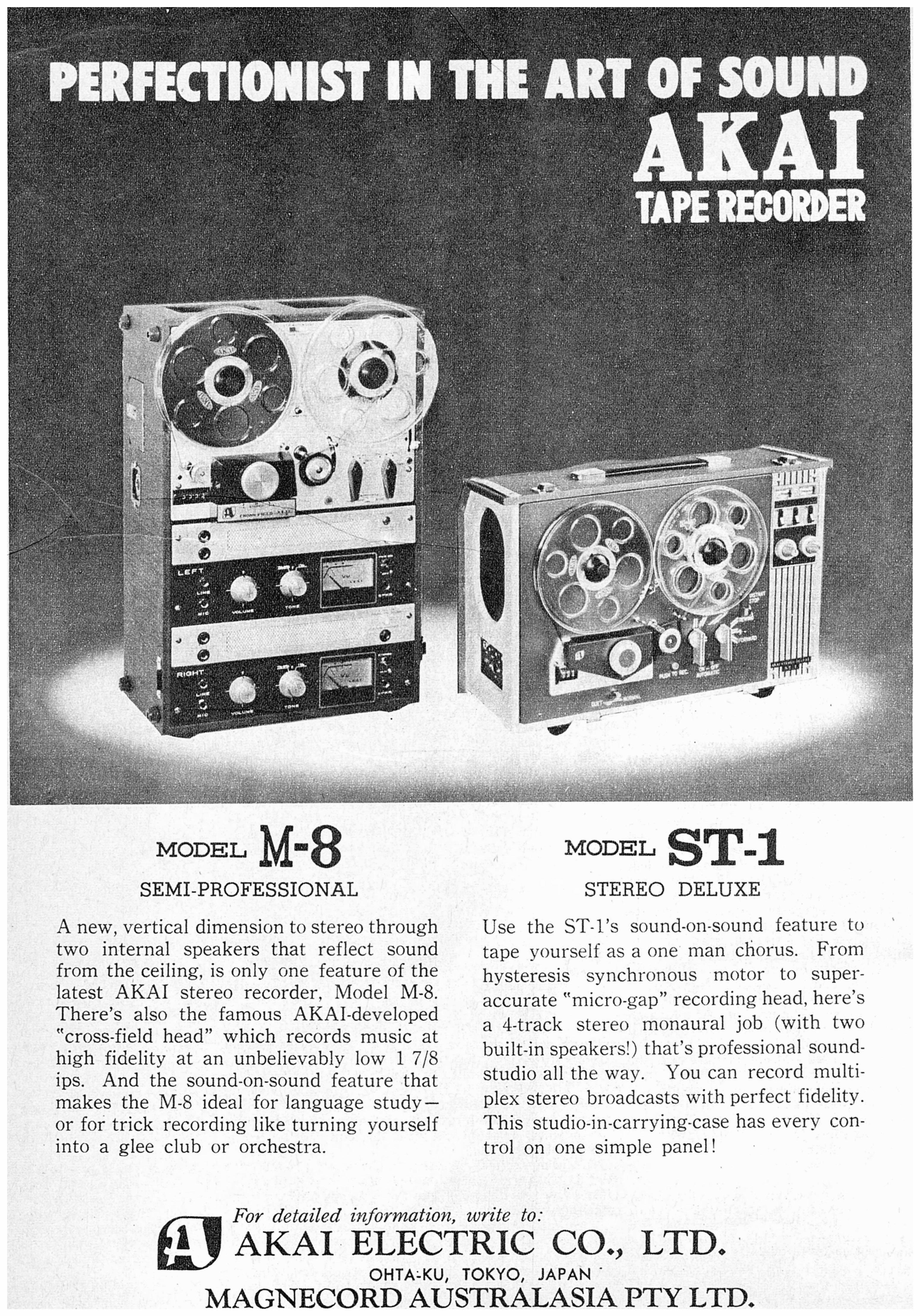 Akai M-8 et ST-1 • Publicité australienne 1965