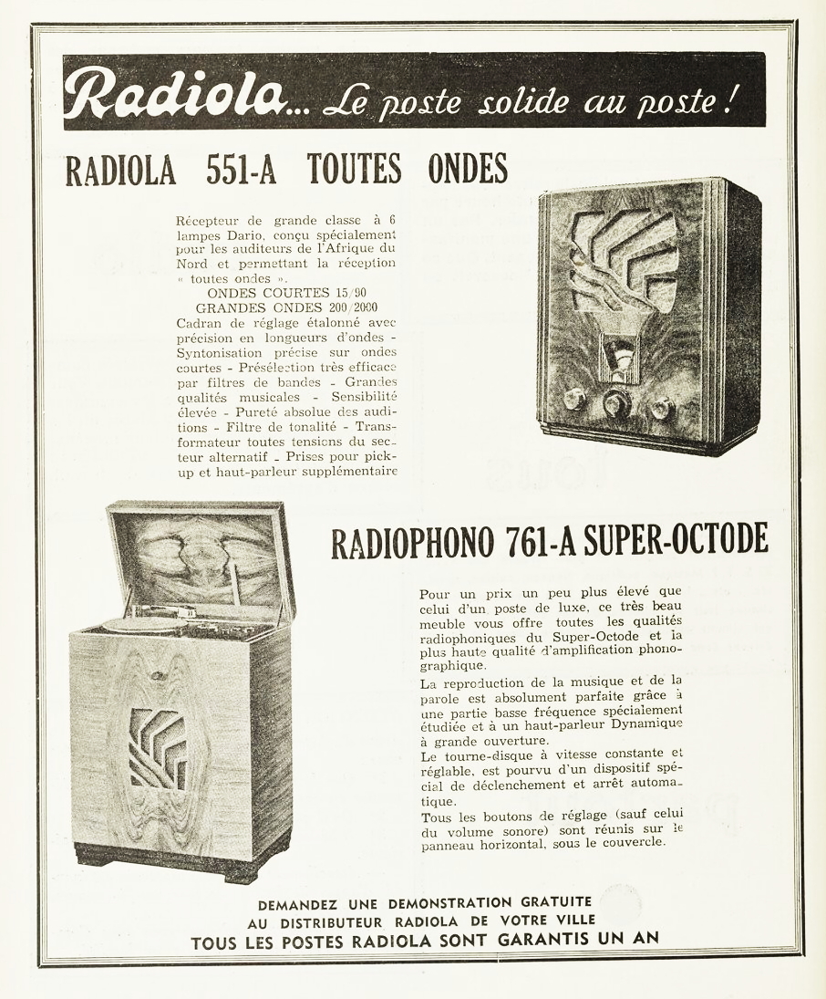 Radiola Publicité Guide de la radio au Maroc 1935