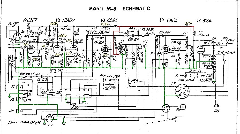 Akai M-8 • Schéma voie de gauche