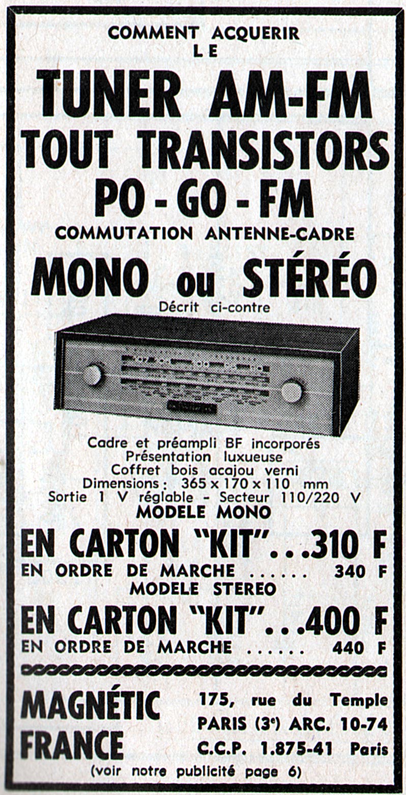 Magnétic-France Tuner AM / FM 1966 • Publicité 1966
