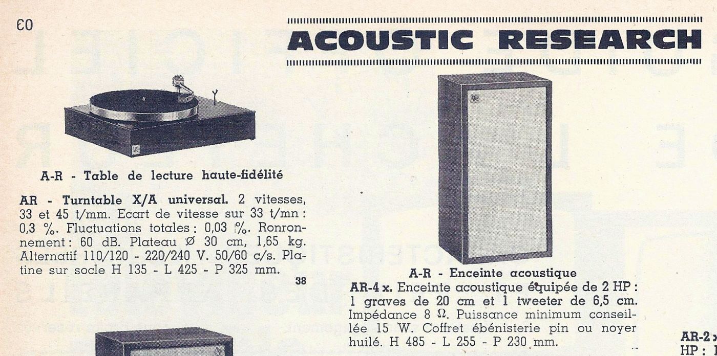 Acoustic Research AR 4X • Le Haut-Parleur numéro spécial août 1969