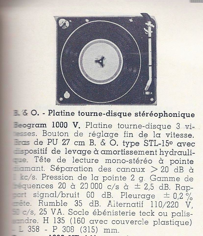Bang & Olufsen Beogram 1000 V • Extrait de catalogue