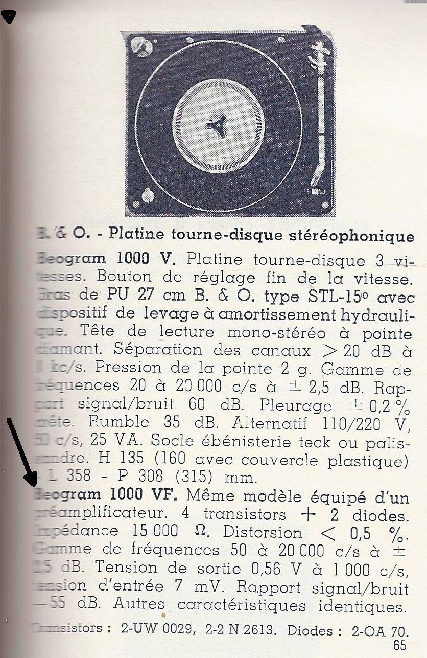 Bang & Olufsen Beogram 1000 VF • Extrait de catalogue