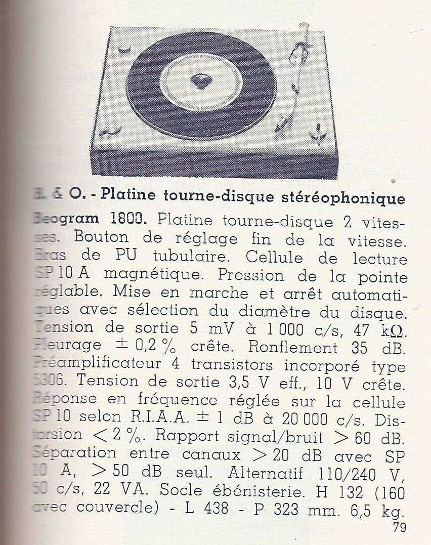 Bang & Olufsen Beogram 1800 • Extrait de catalogue