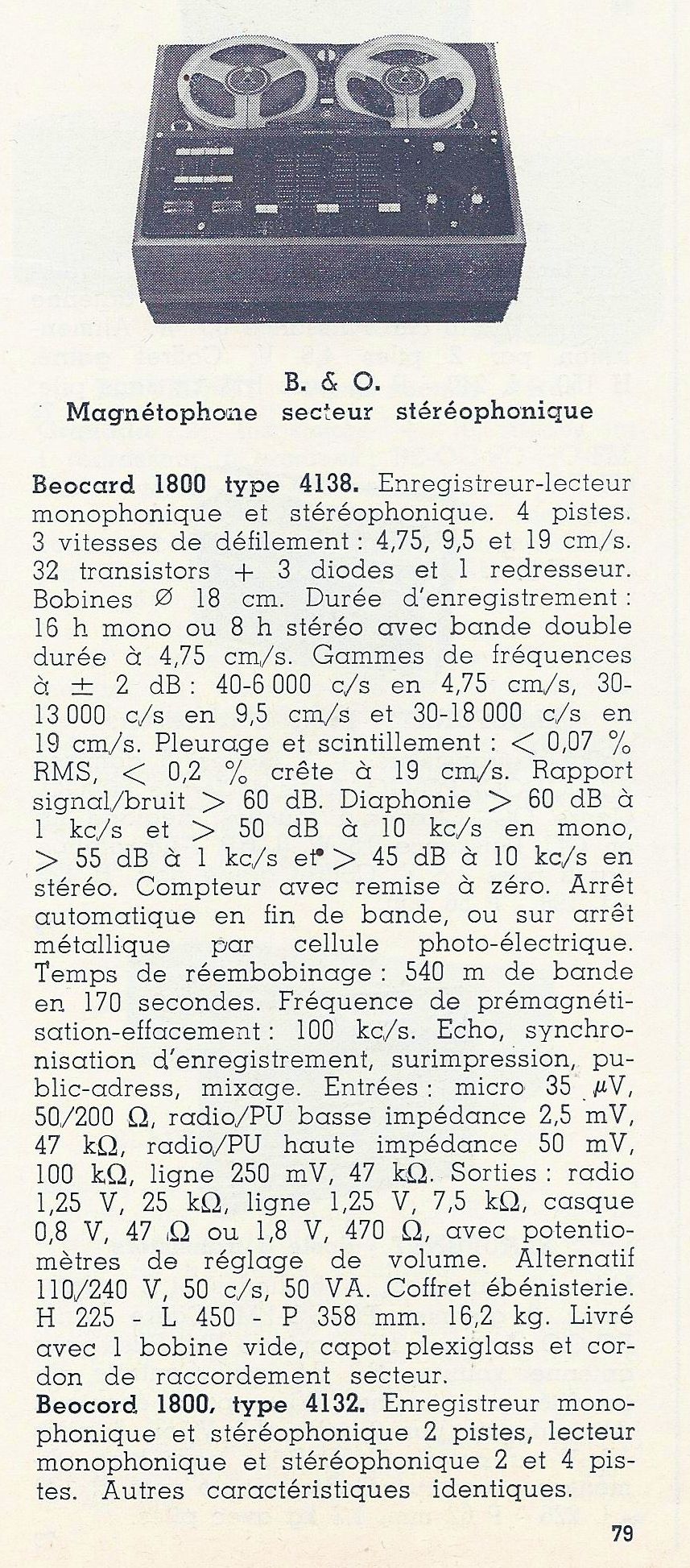Bang & Olufsen Beocord 1800 Type 4138 et 4132 • Extrait de catalogue