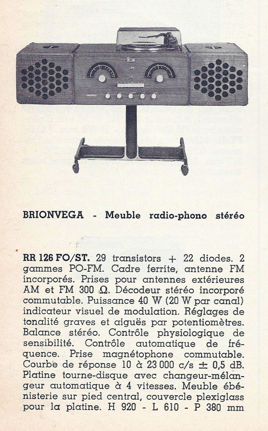 Brionvega RR 126 FO • Catalogue - Le Haut-Parleur numéro spécial 1969