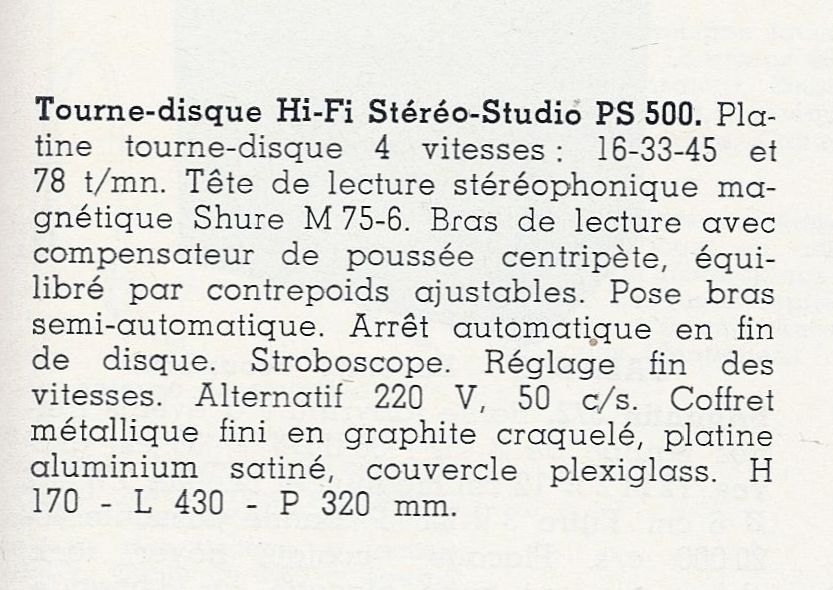Braun PS 500 • Catalogue - Le Haut-Parleur numéro spécial 1969