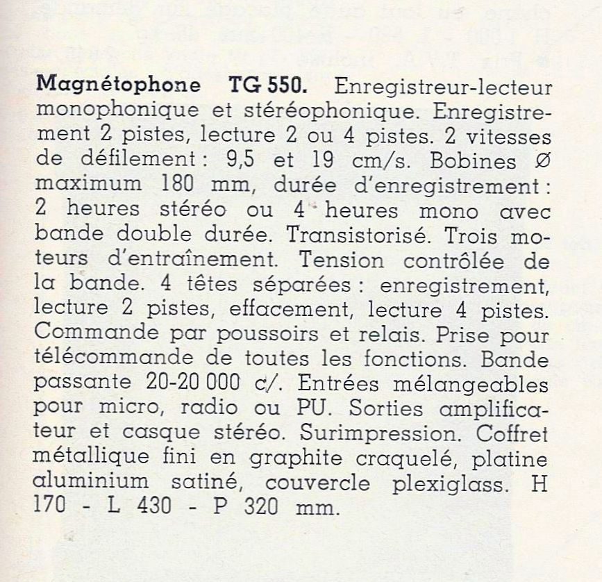 Braun TG 550 • Catalogue - Le Haut-Parleur numéro spécial 1969