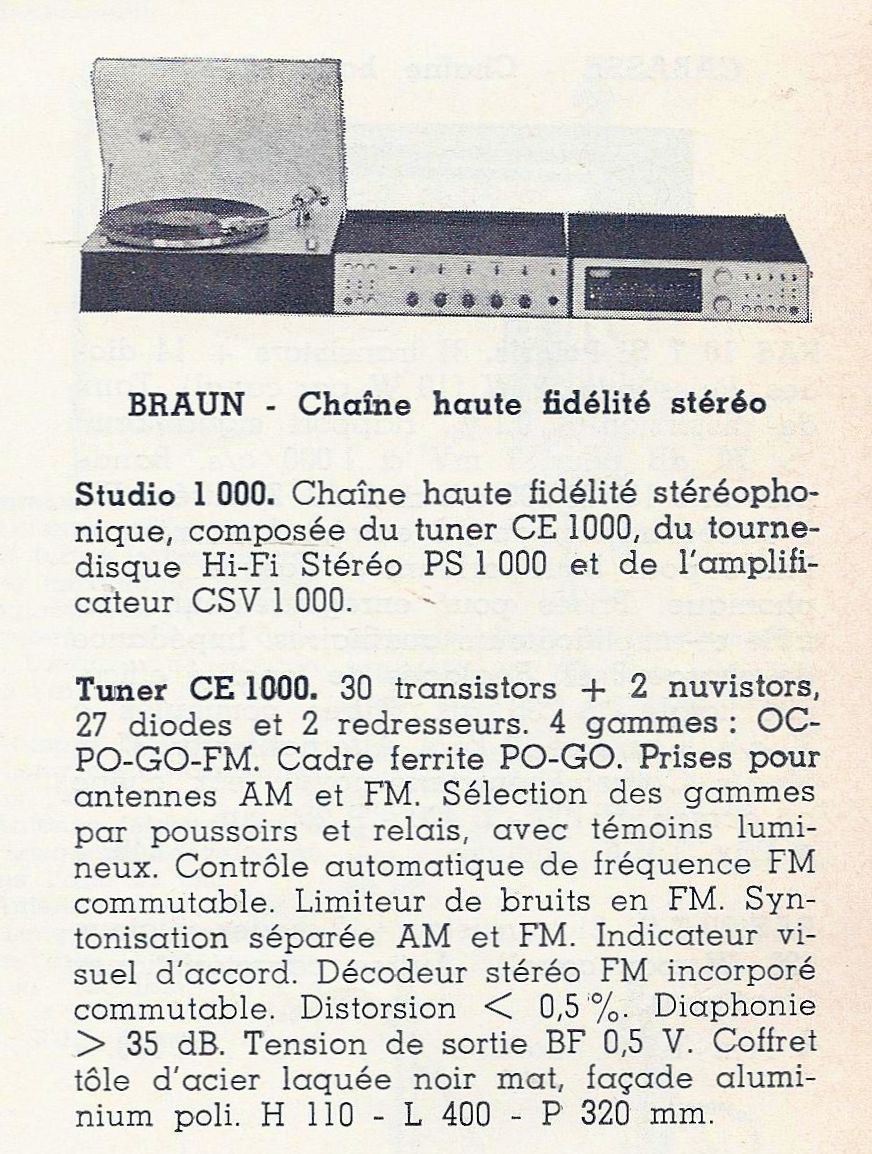 Braun CE 1000 • Catalogue - Le Haut-Parleur numéro spécial 1969