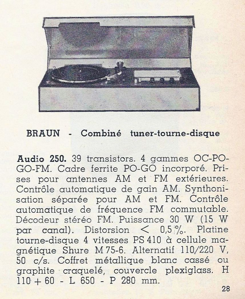 Braun Audio 250 • Catalogue - Le Haut-Parleur numéro spécial 1969
