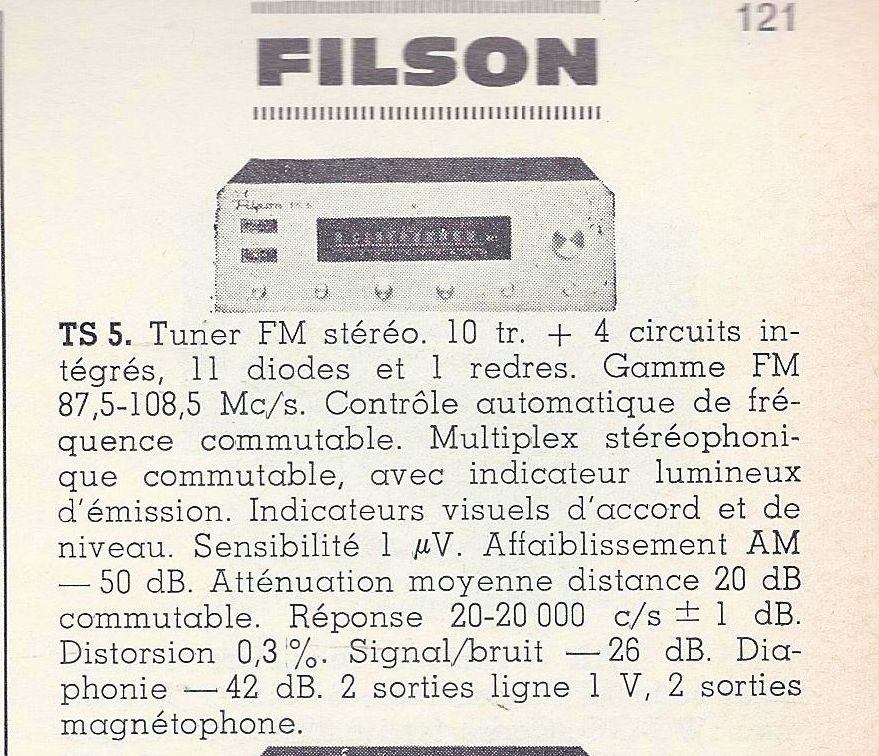Filson TS 5 • Catalogue - Le Haut-Parleur numéro spécial 1969