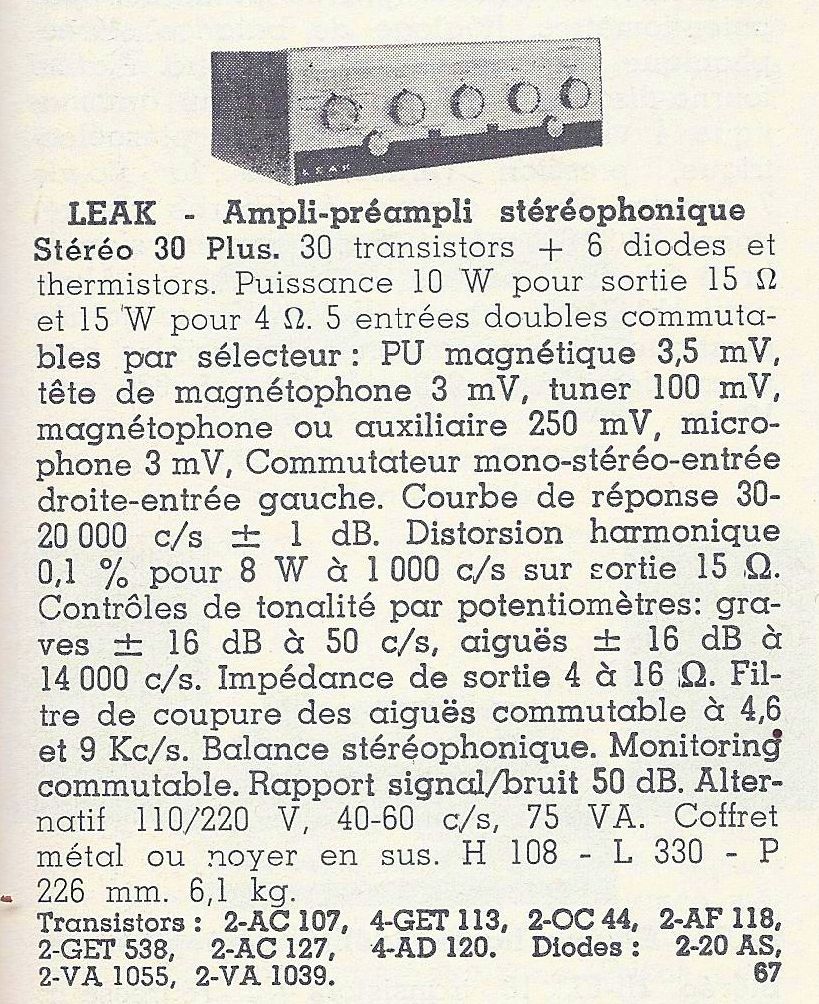 Leak Stereo 30 Plus • Catalogue - Le Haut-Parleur numéro spécial 1969