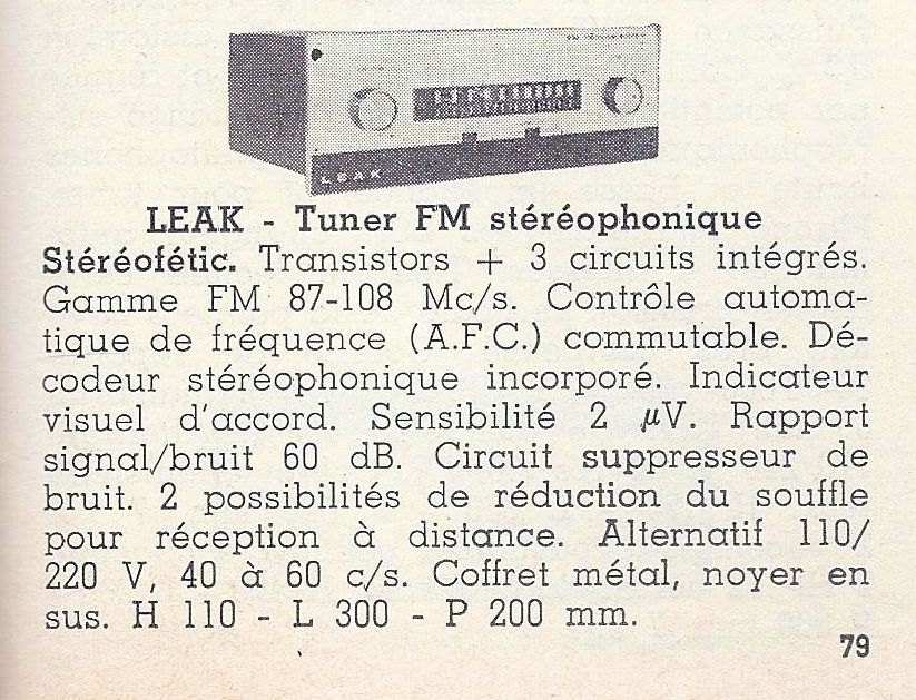Leak Stereofetic FM Tuner • Catalogue - Le Haut-Parleur numéro spécial 1969