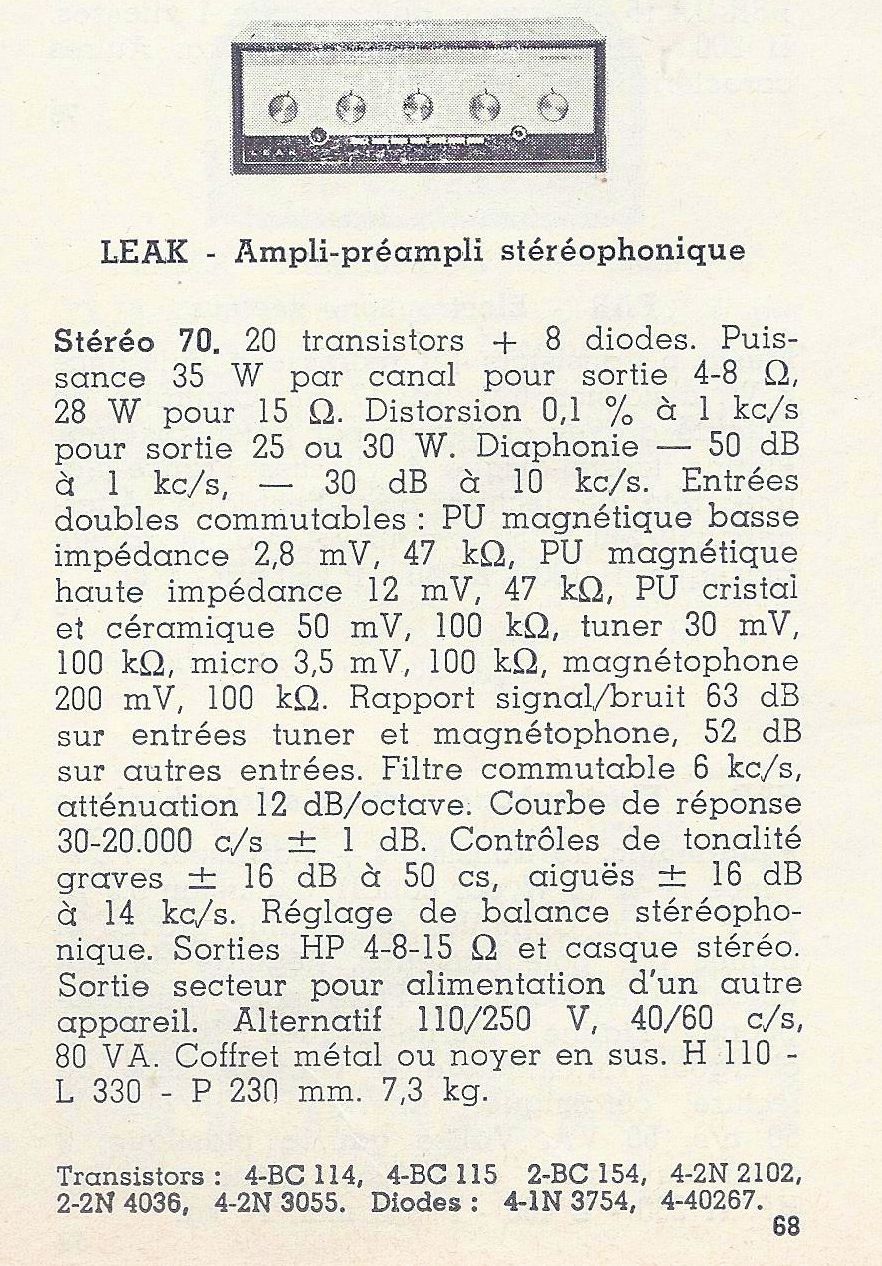 Leak Stereo 70 • Catalogue - Le Haut-Parleur numéro spécial 1969