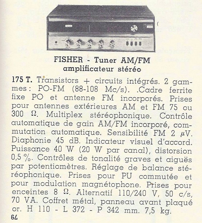 Fisher 175-T • Catalogue - Le Haut-Parleur numéro spécial août 1969