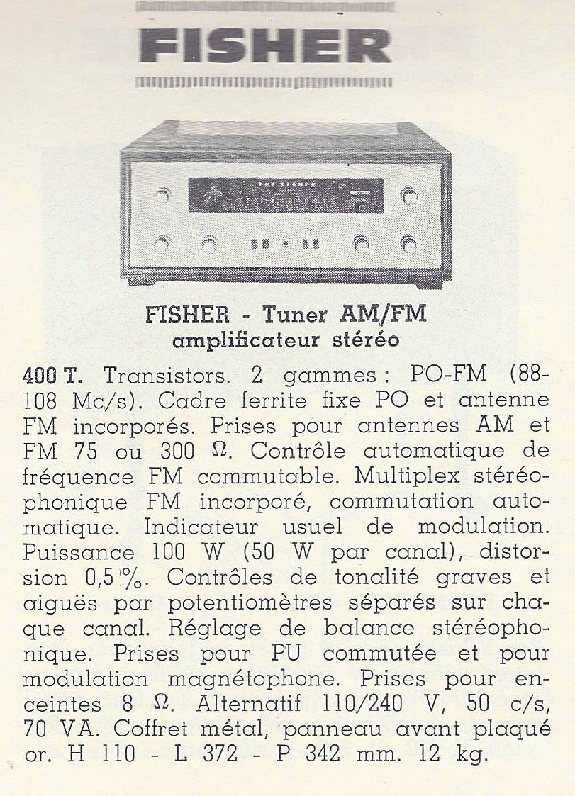 Fisher 400-T • Catalogue - Le Haut-Parleur numéro spécial août 1969