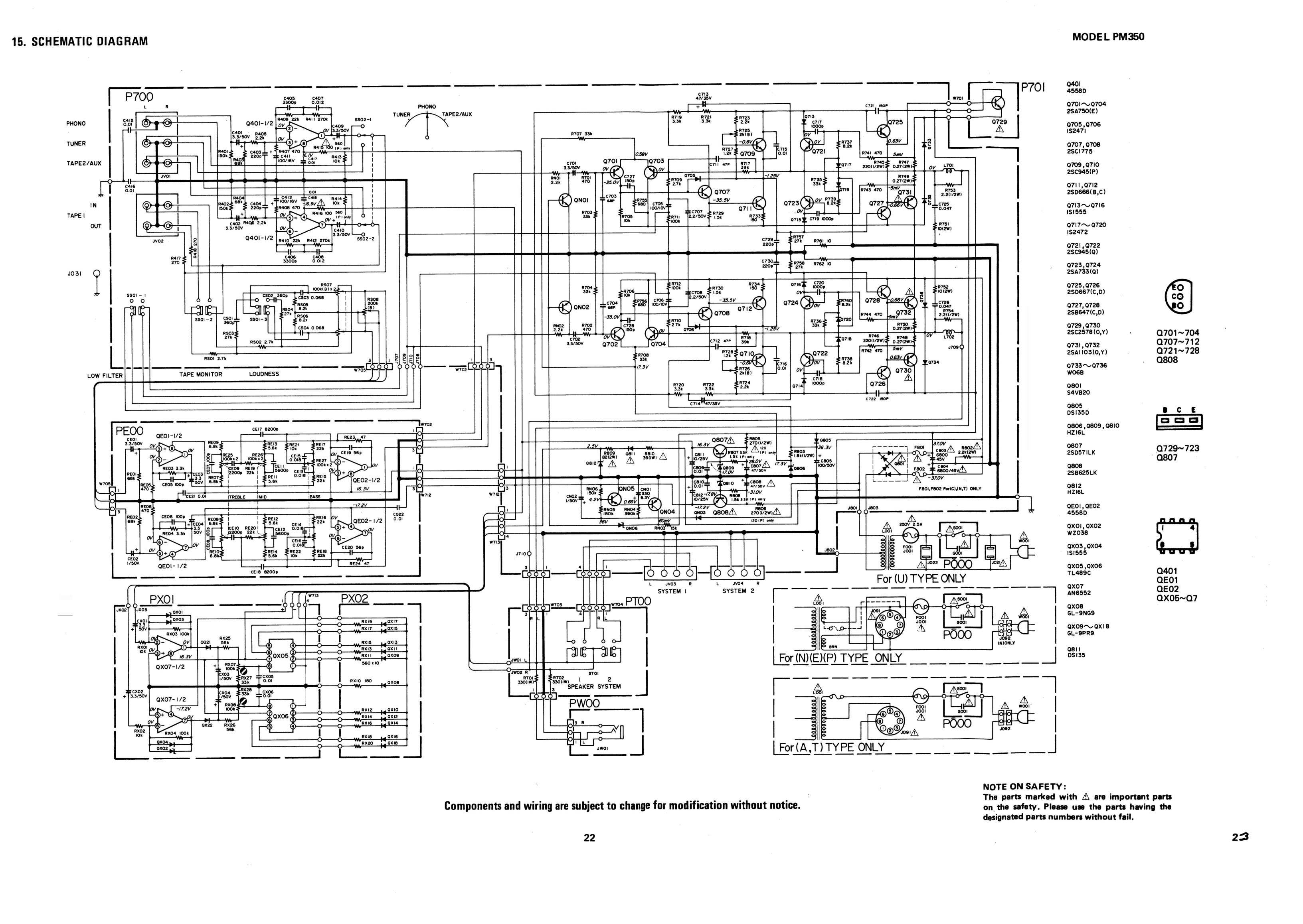Marantz PM 350 • Schéma (corrigé des erreurs de la doc)
