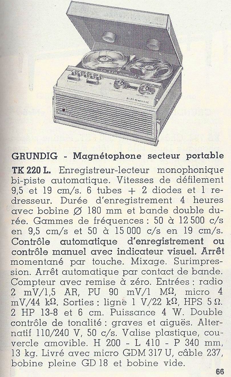 Grundig  TK 220 L Fiche technique