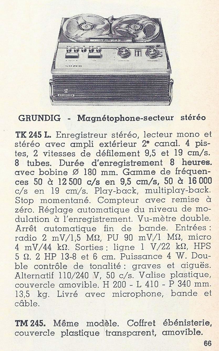 Grundig TK 245 De Luxe Fiche technique