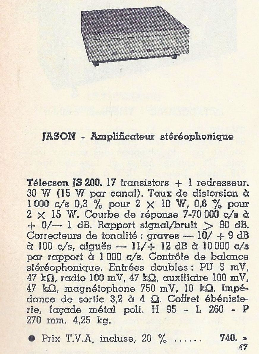 Jason JS 200 • Catalogue - Le Haut-Parleur - numéro spécial 1969