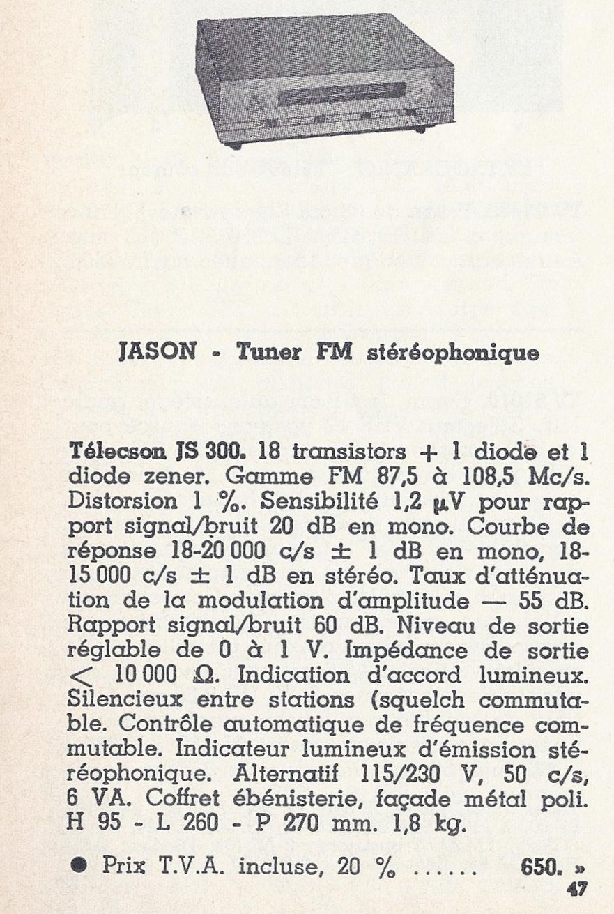 Jason JS 300 • Catalogue - Le Haut-Parleur - numéro spécial 1969