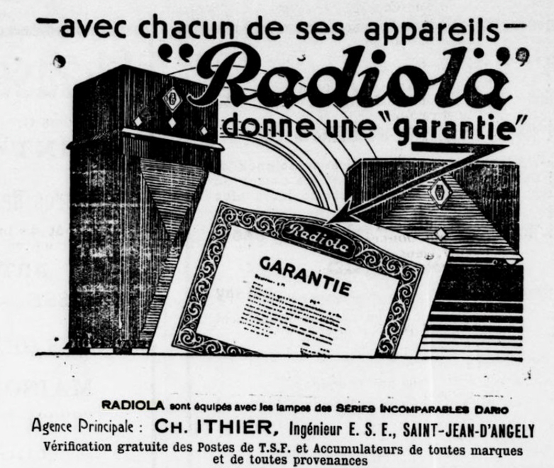 Radiola Publicité L’Écho saintongeais, 31 mai 1931