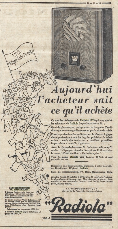 Radiola Publicité Le Journal, 22 octobre 1933
