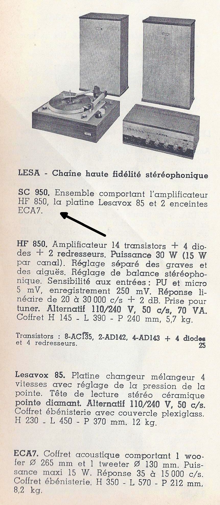 Lesa SC 950 • Catalogue - Le Haut-Parleur numéro spécial 1969
