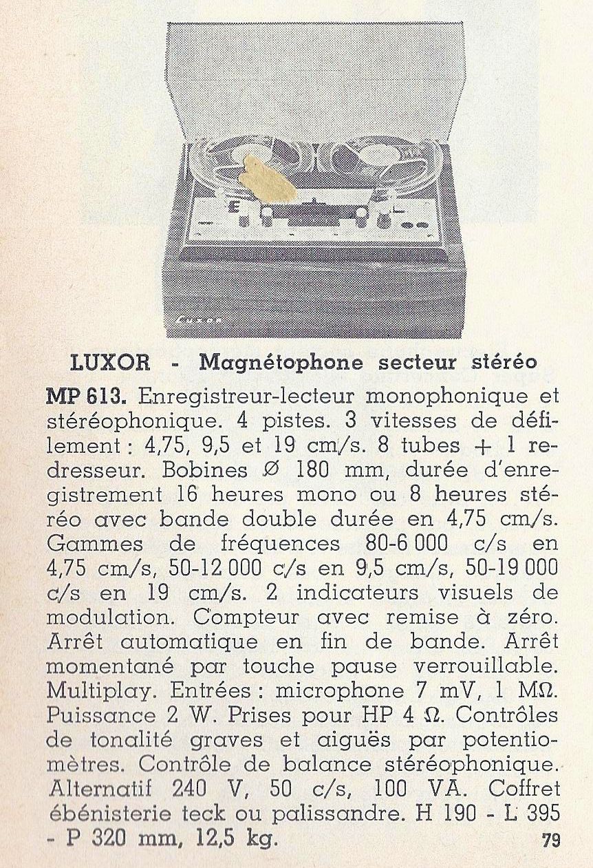 Luxor Radio MP 613 • Catalogue - le Haut-Parleur numéro spécial 1969