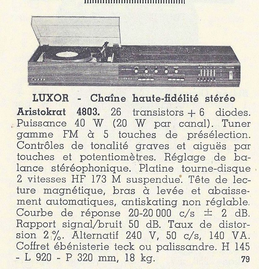 Luxor Radio Aristokrat 4803 • Catalogue - Le Haut-Parleur numéro spécial 1969