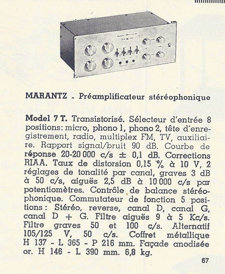 Marantz 7 T (Seven T) • Catalogue - Le Haut-Parleur numéro spécial 1969