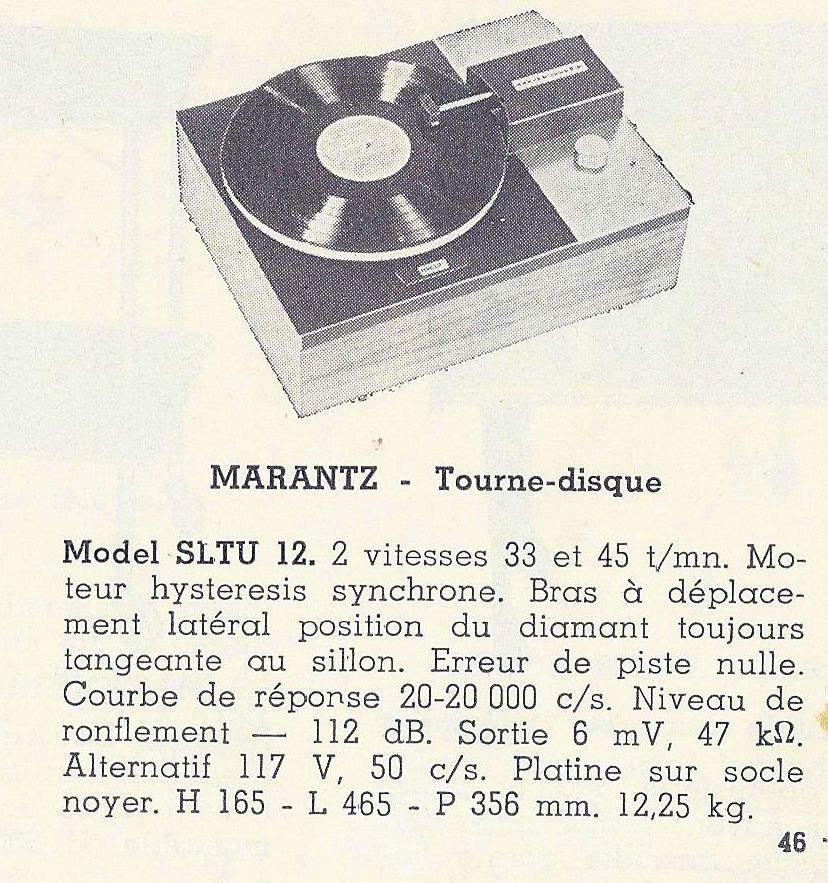 Marantz SLT-12 U • Catalogue - Le Haut-Parleur numéro spécial 1969