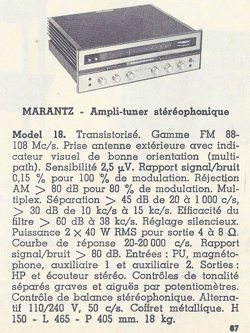 Marantz 18 (Eighteen) • Catalogue - Le Haut-Parleur numéro spécial 1969