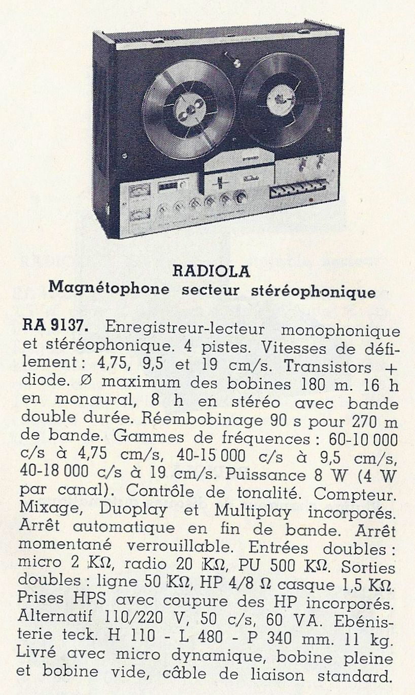Radiola RA 9137 • Catalogue - Le Haut-Parleur numéro spécial 1969