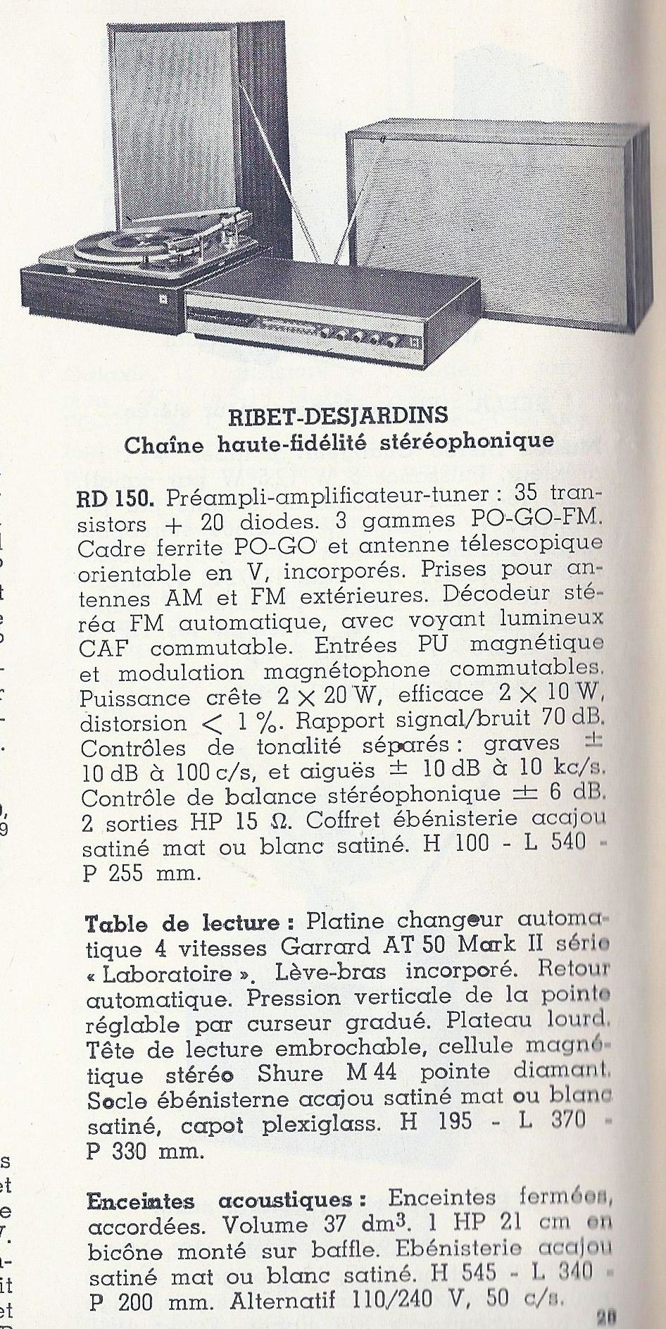 Ribet Desjardins RD 150 • Catalogue - Le Haut-Parleur numéro spécial 1969